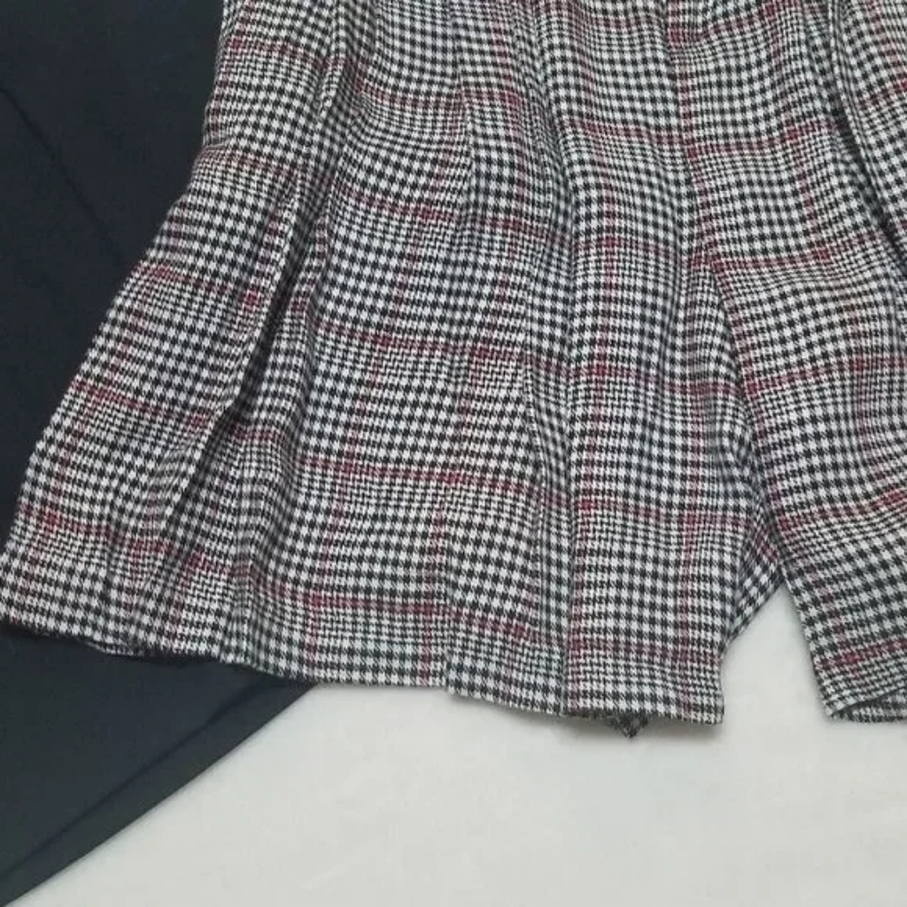 Vintage 70s Black Lavallière Top Red Plaid Extra High Rise Belted Culotte Set 8 - Picture 9 of 16